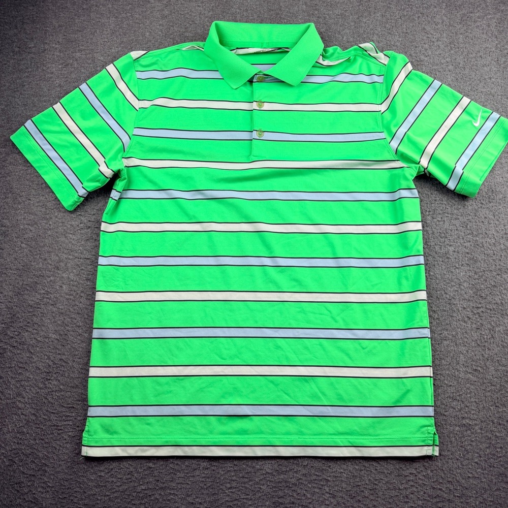 Nike Golf Tour Performance Men's M Green Striped Dri-FIT Polo Shirt 508326-311‎